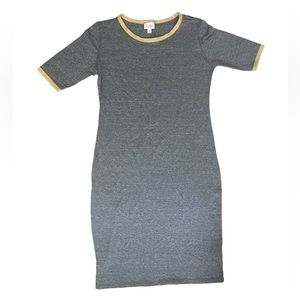 NWT Lularoe Julia T shirt dress Size Medium Heathered Gray and Yellow
